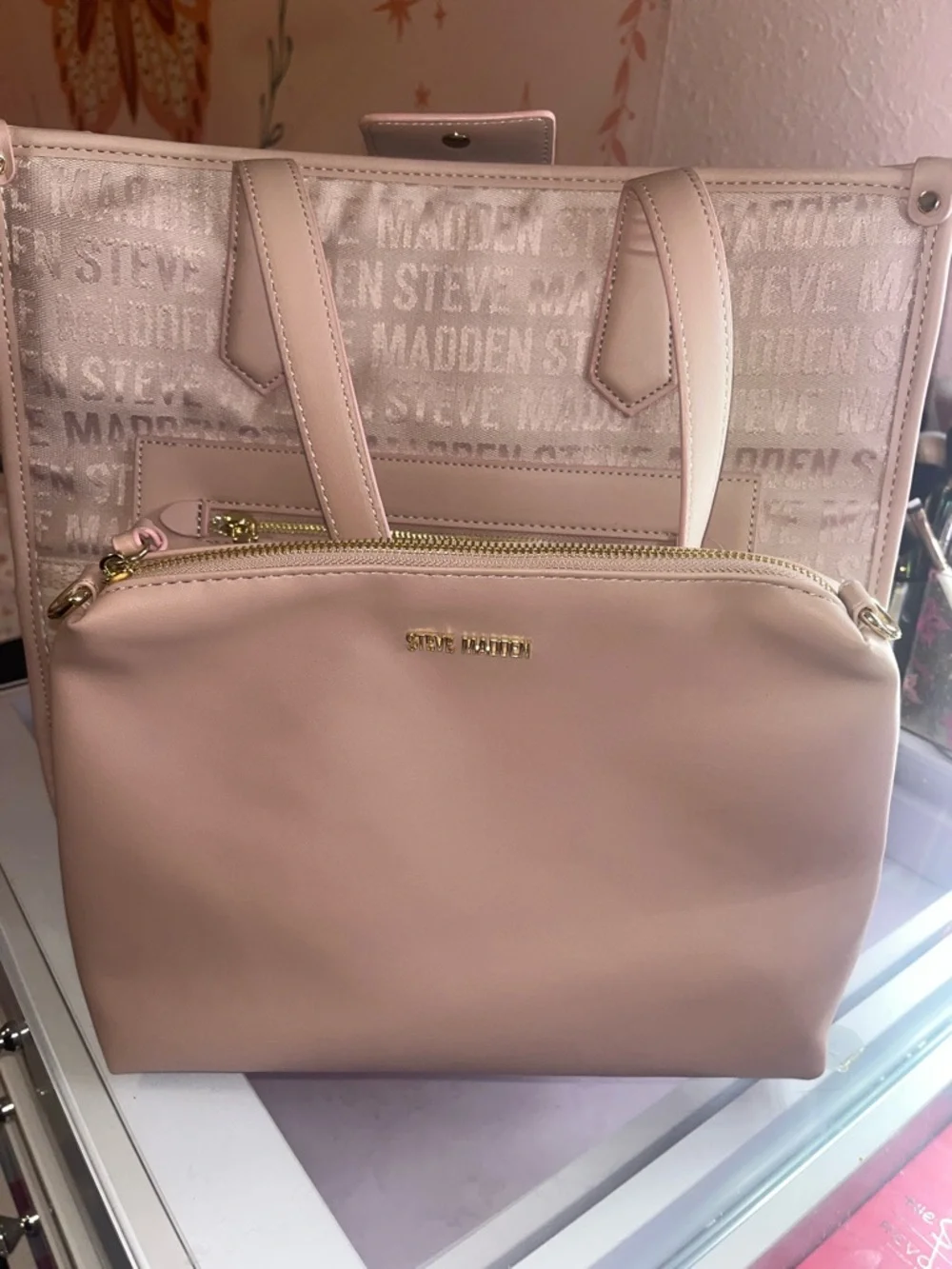 Steve Madden Pink Logo Tote with Gold Hardware - Picture 2 of 3
